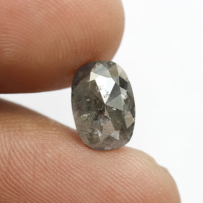 1.46 CT Oval Shape Gray Black Diamond, 9.50 mm Natural Salt and Pepper Diamond For Engagement Ring