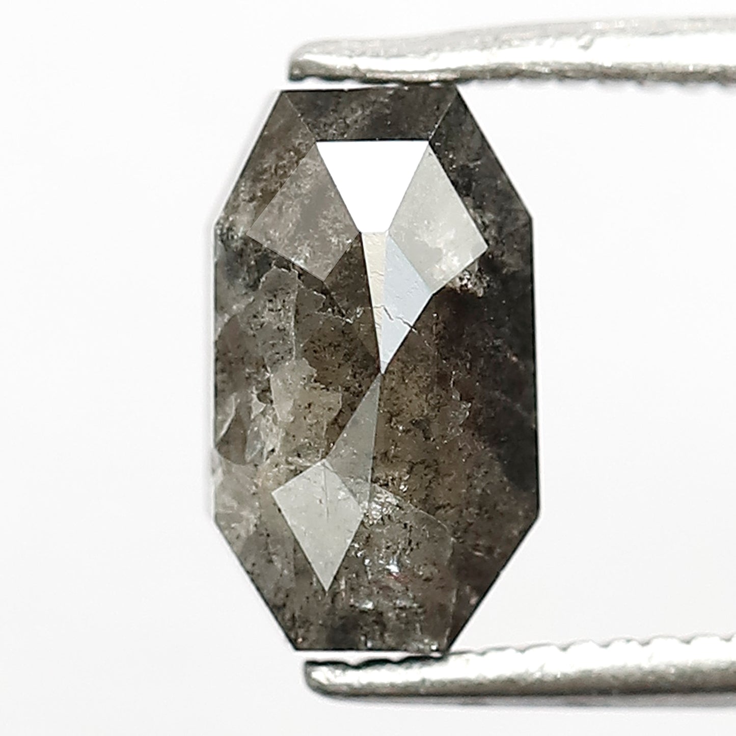 1.92 CT Geometric cut Loose Natural Diamond, 8.80 mm Gray Black Salt and Pepper Diamond For Pendant