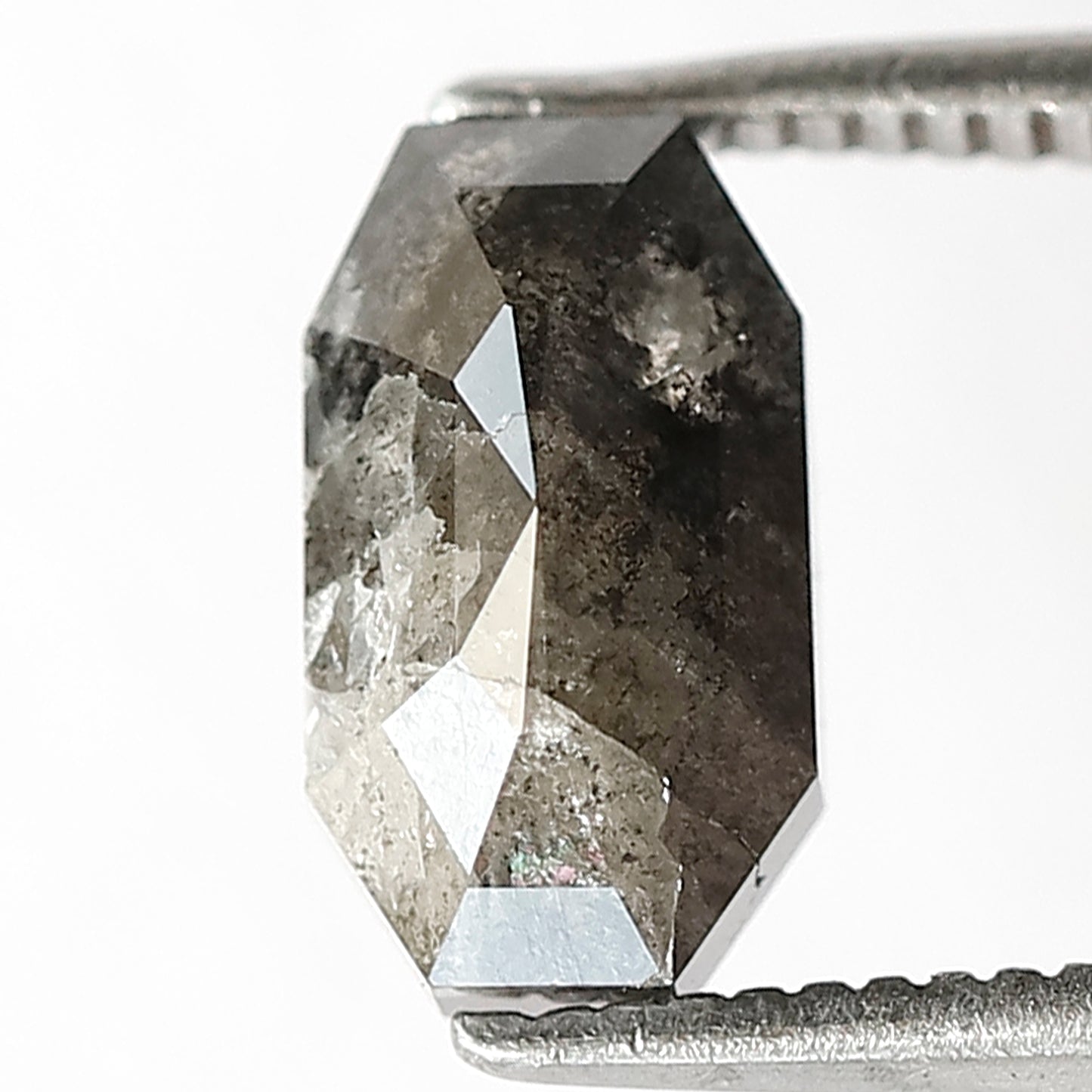 1.92 CT Geometric cut Loose Natural Diamond, 8.80 mm Gray Black Salt and Pepper Diamond For Pendant