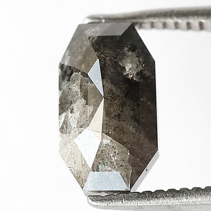 1.92 CT Geometric cut Loose Natural Diamond, 8.80 mm Gray Black Salt and Pepper Diamond For Pendant