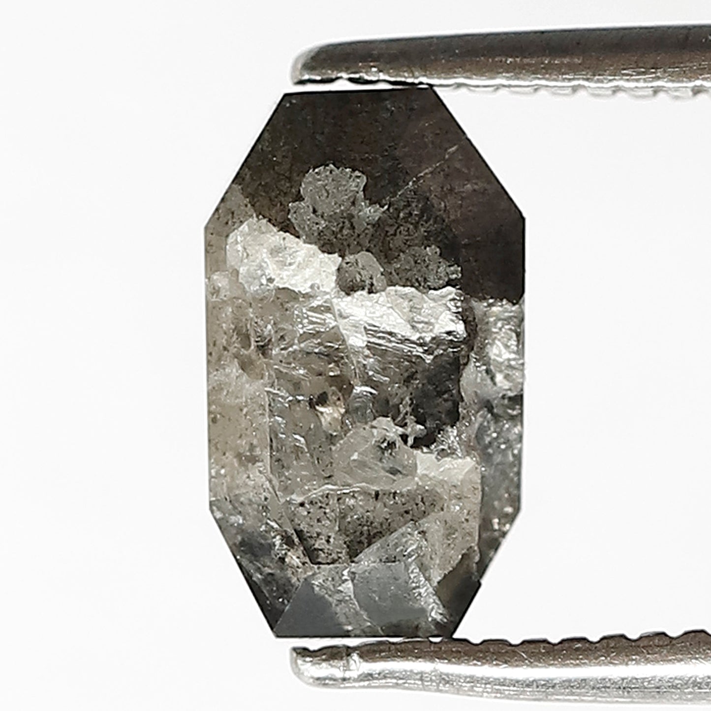 1.92 CT Geometric cut Loose Natural Diamond, 8.80 mm Gray Black Salt and Pepper Diamond For Pendant