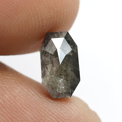1.92 CT Geometric cut Loose Natural Diamond, 8.80 mm Gray Black Salt and Pepper Diamond For Pendant