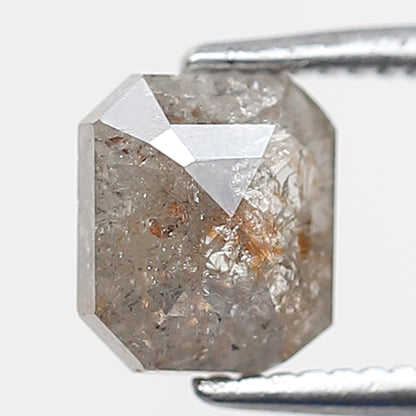 1 Ct 6 MM Emerald Shape Salt and Pepper Diamond Natural Loose Diamond Rustic Grey Color Rustic Diamond