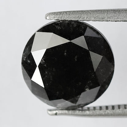4.08 CT Large Round Brilliant Cut Salt and Pepper Diamond, Natural Earth Mined Loose Diamond, 9.40 x 9.40 mm