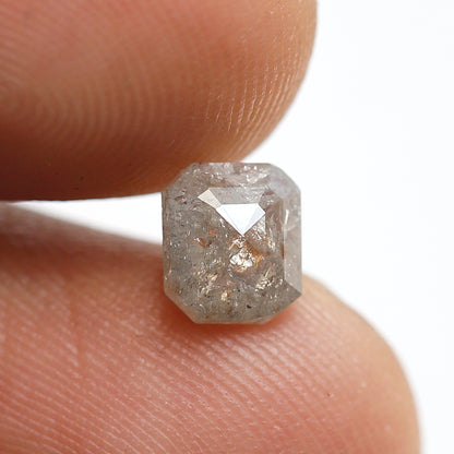 1 Ct 6 MM Emerald Shape Salt and Pepper Diamond Natural Loose Diamond Rustic Grey Color Rustic Diamond