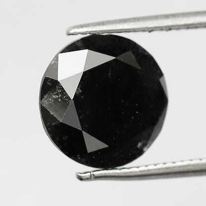 4.08 CT Large Round Brilliant Cut Salt and Pepper Diamond, Natural Earth Mined Loose Diamond, 9.40 x 9.40 mm