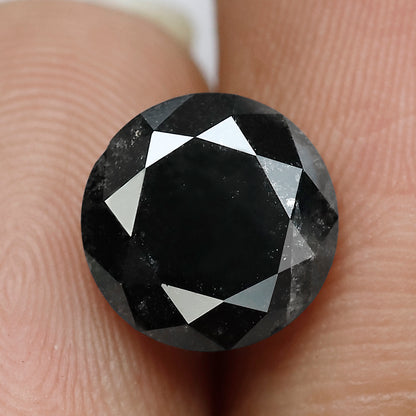 4.08 CT Large Round Brilliant Cut Salt and Pepper Diamond, Natural Earth Mined Loose Diamond, 9.40 x 9.40 mm