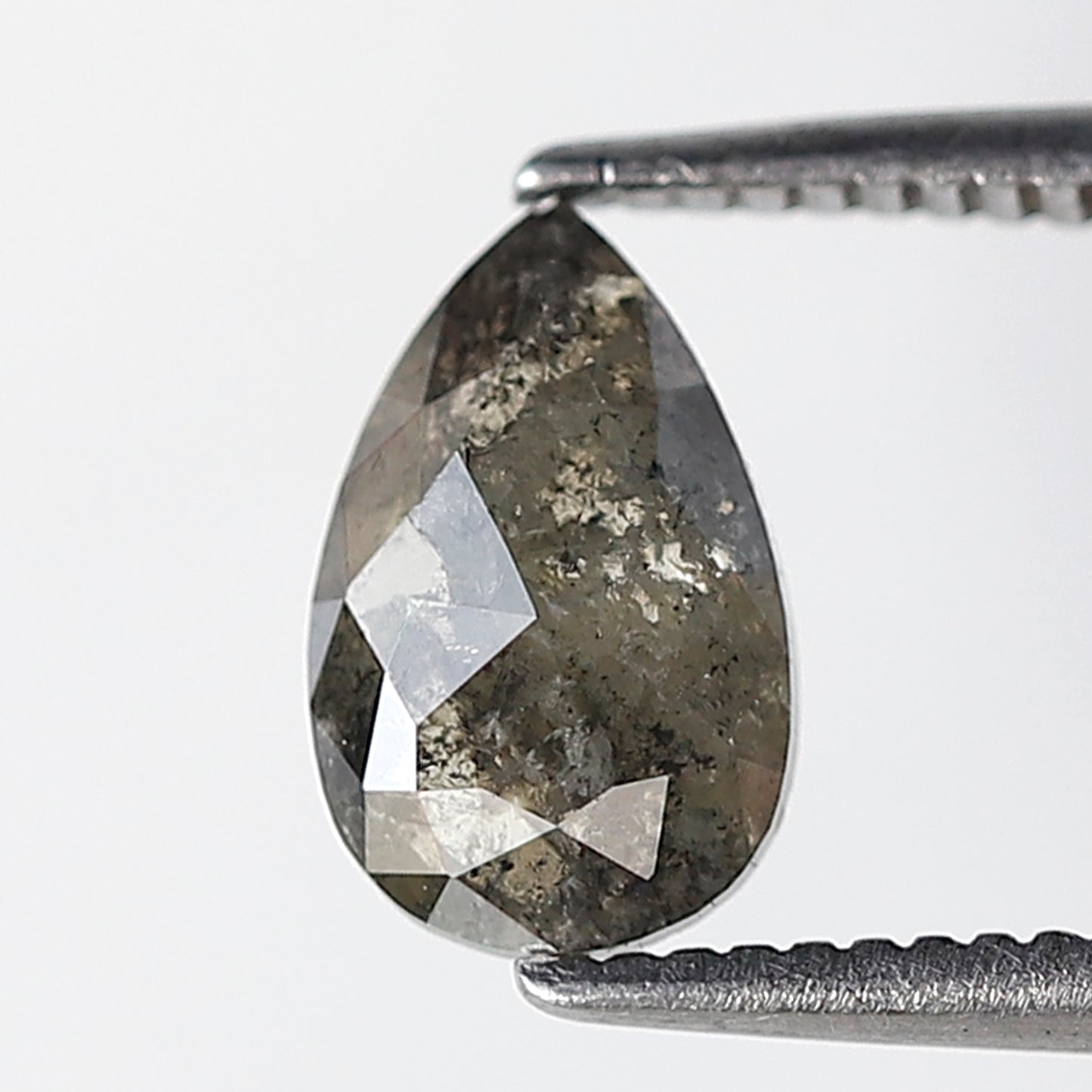 0.90 Ct 8 MM Pear Shape Salt and Pepper Diamond Rustic Green Color Natural Loose Diamond Rustic Diamond
