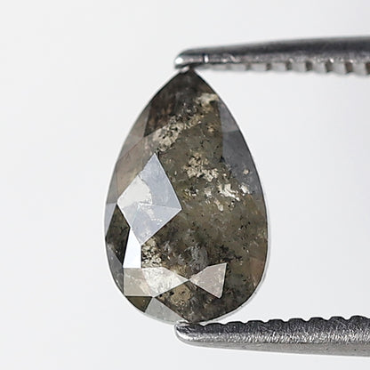 0.90 Ct 8 MM Pear Shape Salt and Pepper Diamond Rustic Green Color Natural Loose Diamond Rustic Diamond