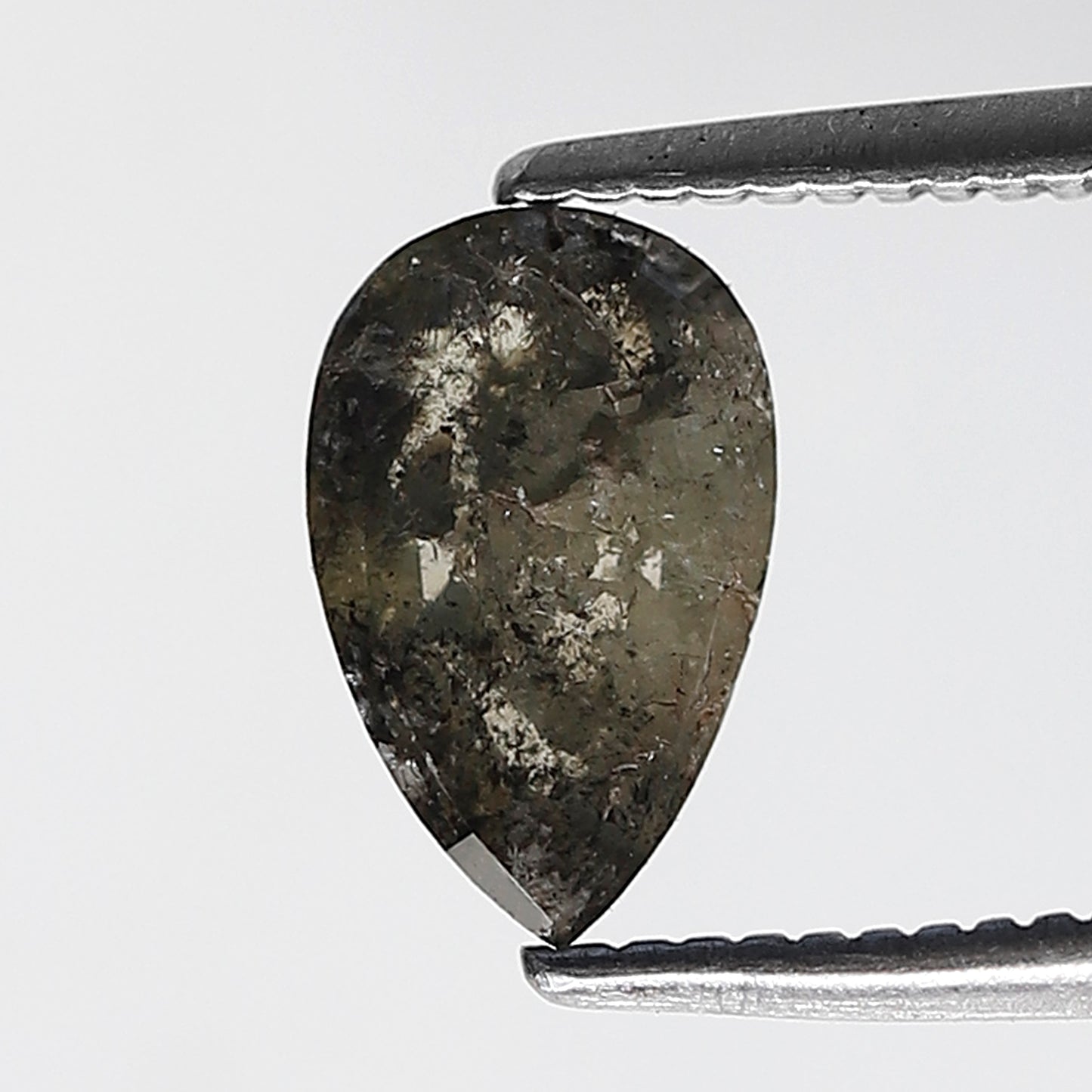 0.90 Ct 8 MM Pear Shape Salt and Pepper Diamond Rustic Green Color Natural Loose Diamond Rustic Diamond