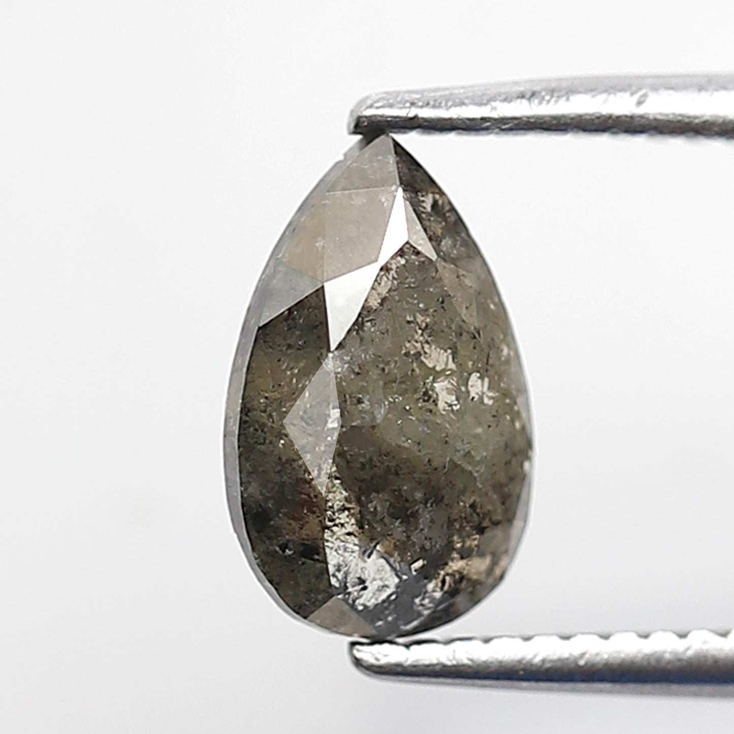 0.90 Ct 8 MM Pear Shape Salt and Pepper Diamond Rustic Green Color Natural Loose Diamond Rustic Diamond