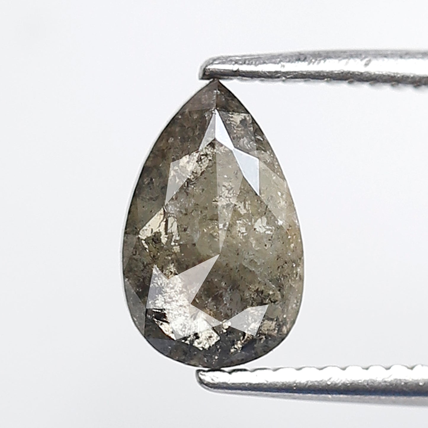 0.90 Ct 8 MM Pear Shape Salt and Pepper Diamond Rustic Green Color Natural Loose Diamond Rustic Diamond
