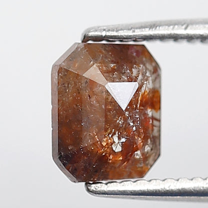 0.86 Ct 6 MM Emerald Shape Natural Loose Diamond Rustic Red Color Salt and Pepper Diamond