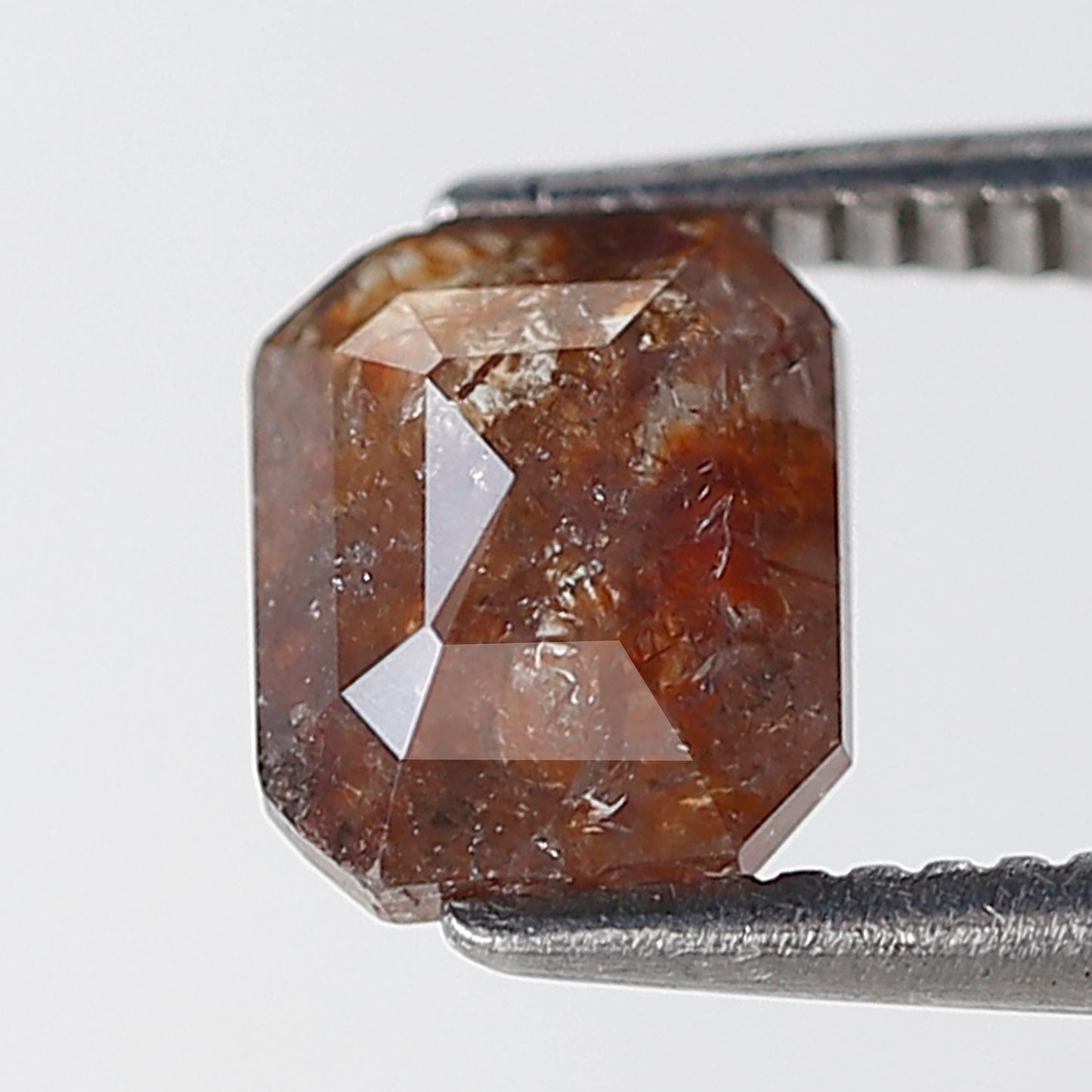 0.86 Ct 6 MM Emerald Shape Natural Loose Diamond Rustic Red Color Salt and Pepper Diamond