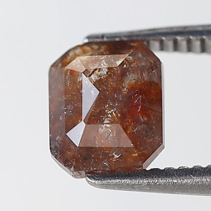 0.86 Ct 6 MM Emerald Shape Natural Loose Diamond Rustic Red Color Salt and Pepper Diamond