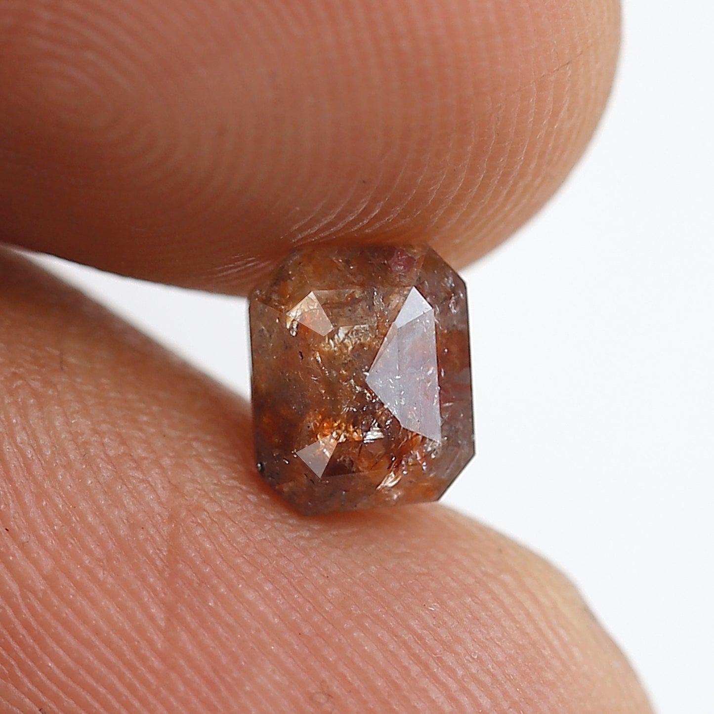 0.86 Ct 6 MM Emerald Shape Natural Loose Diamond Rustic Red Color Salt and Pepper Diamond