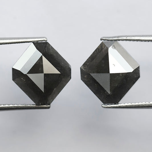 8.70 CT Pair of Antique Geometric Shape Natural Grey Black step Cut Polished Salt and Pepper Diamond Ideal For Stunning Earrings For Bride