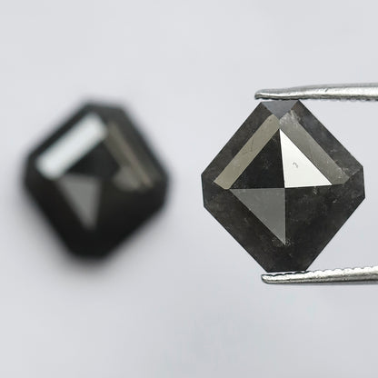 8.70 CT Pair of Antique Geometric Shape Natural Grey Black step Cut Polished Salt and Pepper Diamond Ideal For Stunning Earrings For Bride