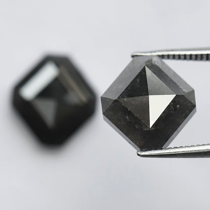 8.70 CT Pair of Antique Geometric Shape Natural Grey Black step Cut Polished Salt and Pepper Diamond Ideal For Stunning Earrings For Bride