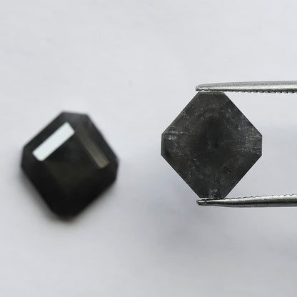 8.70 CT Pair of Antique Geometric Shape Natural Grey Black step Cut Polished Salt and Pepper Diamond Ideal For Stunning Earrings For Bride