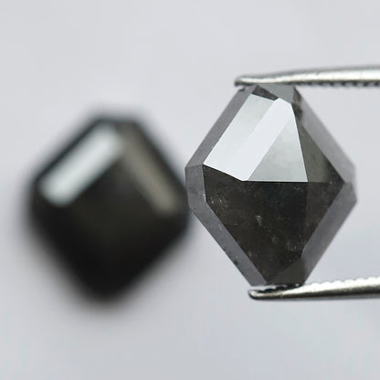 8.70 CT Pair of Antique Geometric Shape Natural Grey Black step Cut Polished Salt and Pepper Diamond Ideal For Stunning Earrings For Bride