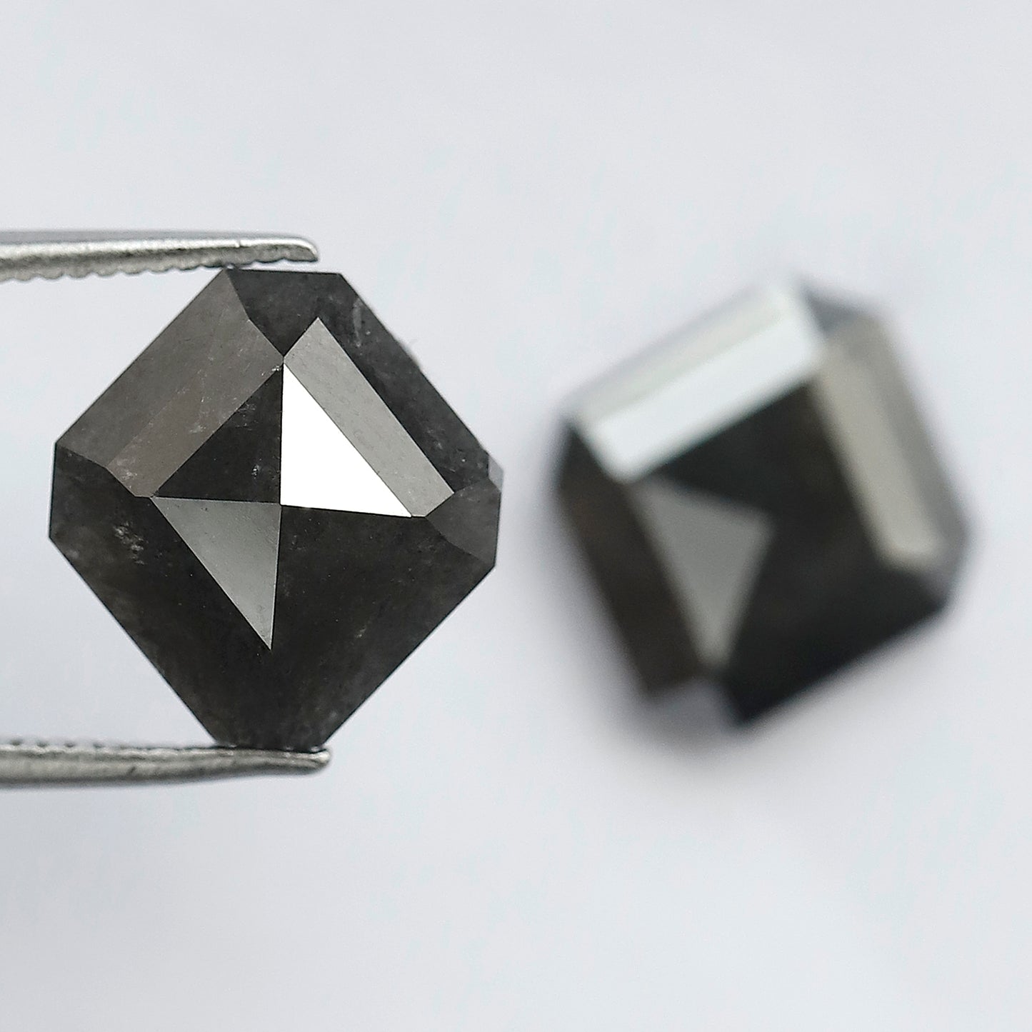 8.70 CT Pair of Antique Geometric Shape Natural Grey Black step Cut Polished Salt and Pepper Diamond Ideal For Stunning Earrings For Bride