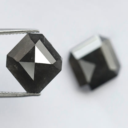 8.70 CT Pair of Antique Geometric Shape Natural Grey Black step Cut Polished Salt and Pepper Diamond Ideal For Stunning Earrings For Bride