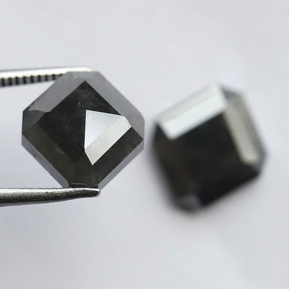 8.70 CT Pair of Antique Geometric Shape Natural Grey Black step Cut Polished Salt and Pepper Diamond Ideal For Stunning Earrings For Bride