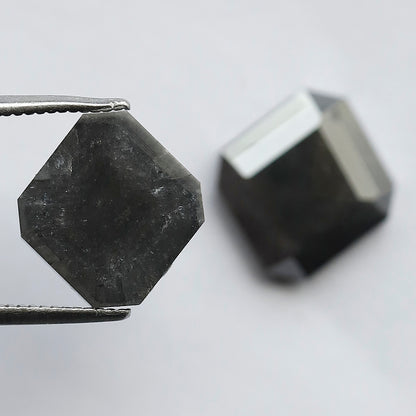 8.70 CT Pair of Antique Geometric Shape Natural Grey Black step Cut Polished Salt and Pepper Diamond Ideal For Stunning Earrings For Bride