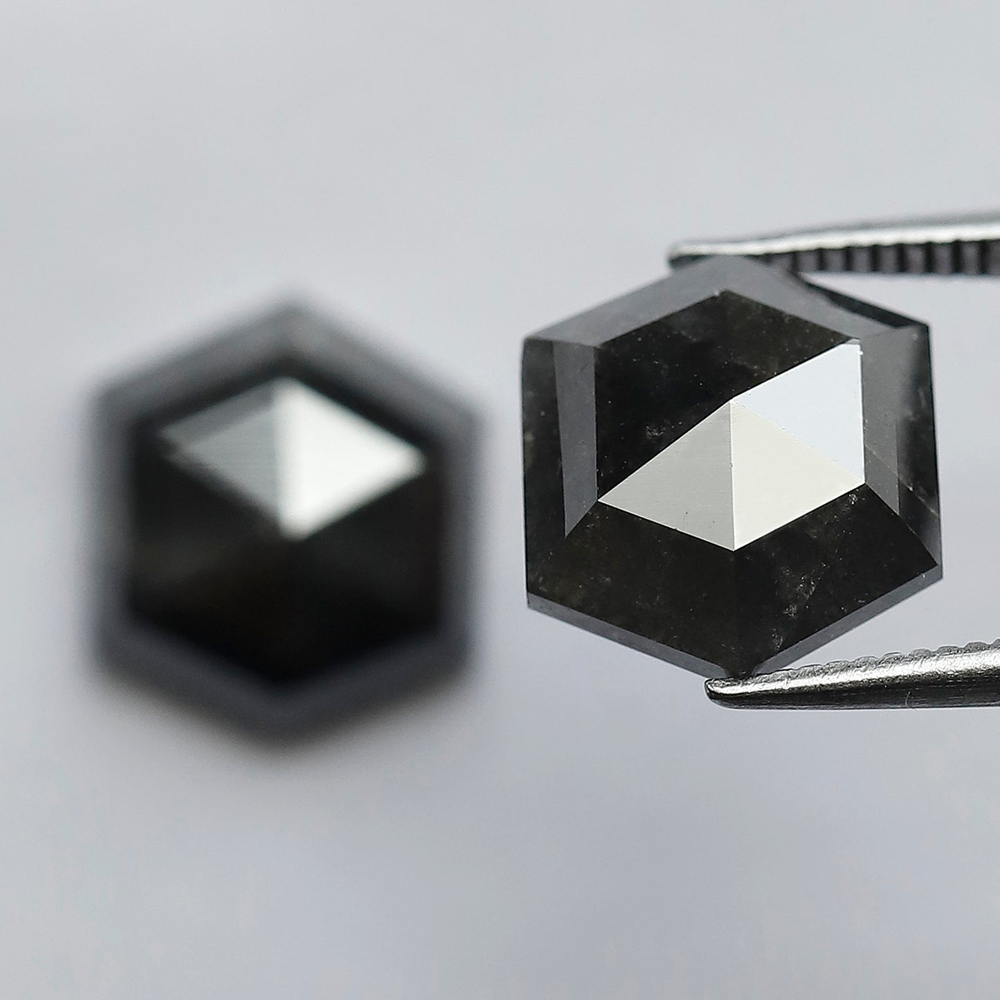 7.24 CT Pair of Hexagon Shape Half Cut Polished Natural Dark Black Grey Salt and Pepper Diamond Perfect for Making Stud Earrings