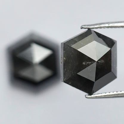 7.24 CT Pair of Hexagon Shape Half Cut Polished Natural Dark Black Grey Salt and Pepper Diamond Perfect for Making Stud Earrings
