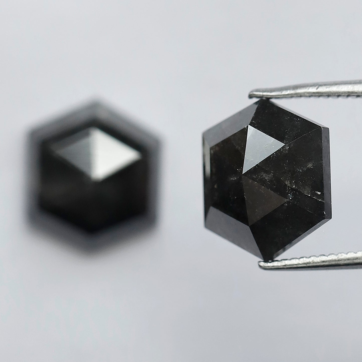 7.24 CT Pair of Hexagon Shape Half Cut Polished Natural Dark Black Grey Salt and Pepper Diamond Perfect for Making Stud Earrings