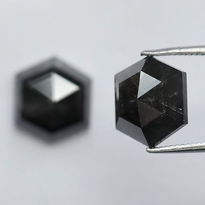 7.24 CT Pair of Hexagon Shape Half Cut Polished Natural Dark Black Grey Salt and Pepper Diamond Perfect for Making Stud Earrings