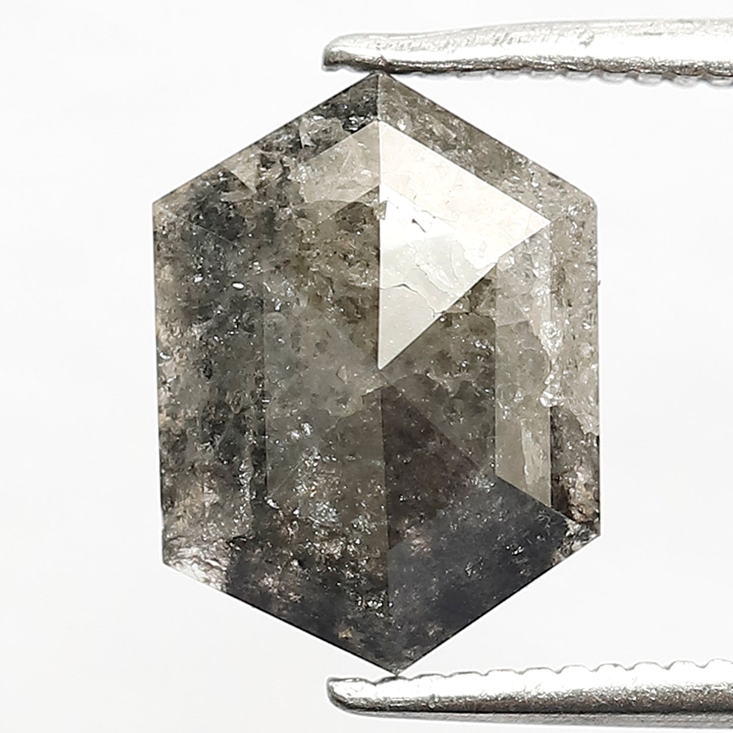 1.52 CT Hexagon cut Salt and Pepper Diamond, 10.70 mm Gray Black Loose Earth Mined Diamond