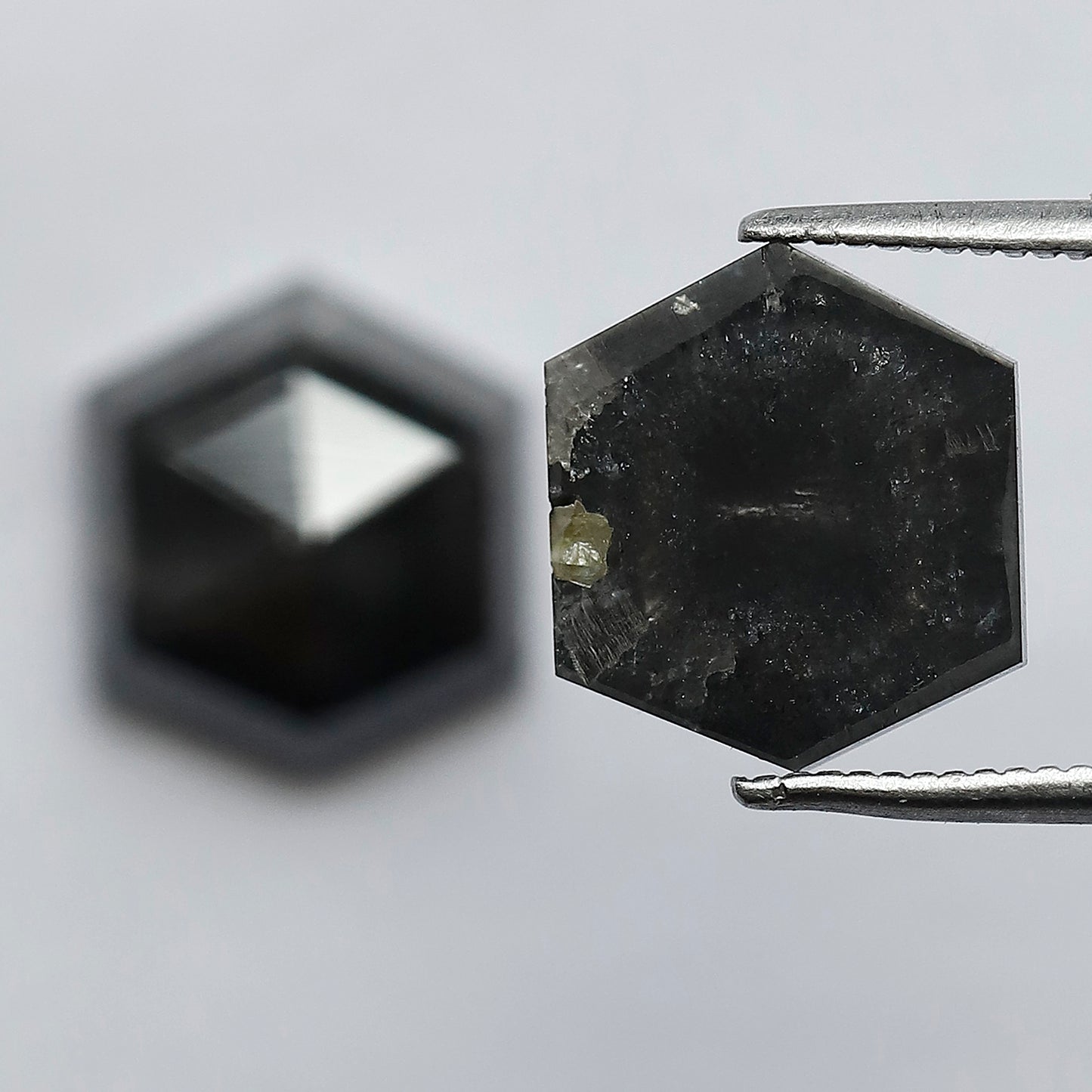 7.24 CT Pair of Hexagon Shape Half Cut Polished Natural Dark Black Grey Salt and Pepper Diamond Perfect for Making Stud Earrings