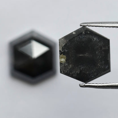 7.24 CT Pair of Hexagon Shape Half Cut Polished Natural Dark Black Grey Salt and Pepper Diamond Perfect for Making Stud Earrings