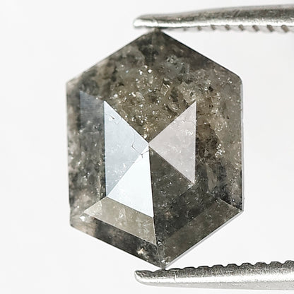 1.52 CT Hexagon cut Salt and Pepper Diamond, 10.70 mm Gray Black Loose Earth Mined Diamond