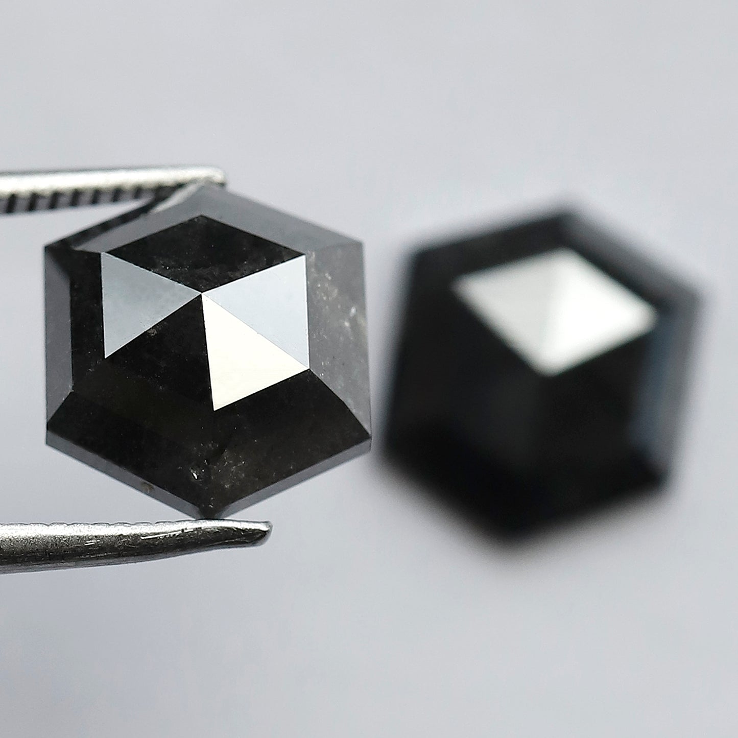 7.24 CT Pair of Hexagon Shape Half Cut Polished Natural Dark Black Grey Salt and Pepper Diamond Perfect for Making Stud Earrings