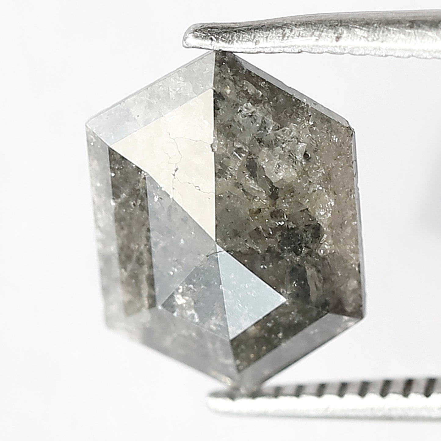 1.52 CT Hexagon cut Salt and Pepper Diamond, 10.70 mm Gray Black Loose Earth Mined Diamond