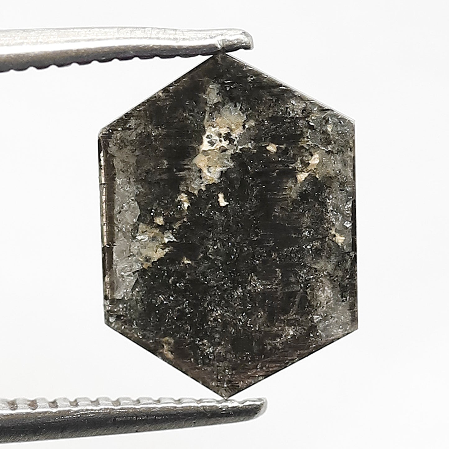 1.52 CT Hexagon cut Salt and Pepper Diamond, 10.70 mm Gray Black Loose Earth Mined Diamond