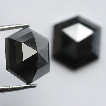 7.24 CT Pair of Hexagon Shape Half Cut Polished Natural Dark Black Grey Salt and Pepper Diamond Perfect for Making Stud Earrings