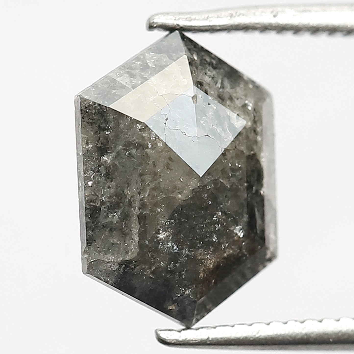 1.52 CT Hexagon cut Salt and Pepper Diamond, 10.70 mm Gray Black Loose Earth Mined Diamond
