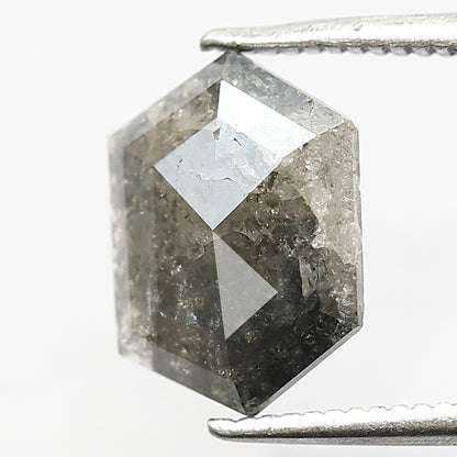 1.52 CT Hexagon cut Salt and Pepper Diamond, 10.70 mm Gray Black Loose Earth Mined Diamond