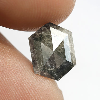 1.52 CT Hexagon cut Salt and Pepper Diamond, 10.70 mm Gray Black Loose Earth Mined Diamond