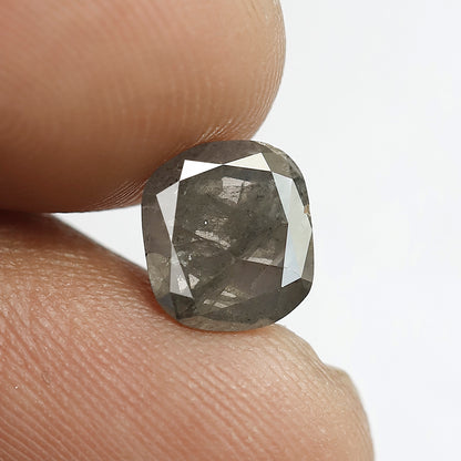 1.84 CT Cushion Shape Salt and Pepper Diamond, Natural Gray Black Translucent Diamond for Anniversary Jewelry
