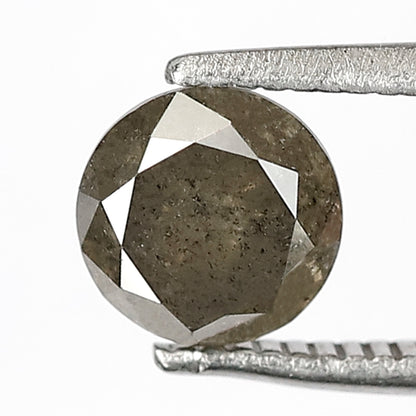 1.09 CT Translucent Round Brilliant cut Diamond, 6.00 x 6.00 mm Natural Gray Black Salt and Pepper Diamond For Proposal Ring