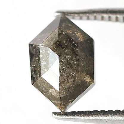 1.40 CT Hexagon cut Salt and Pepper Diamond, Natural Gray Black Loose Ethical Diamond For Custom Pendant and Ring