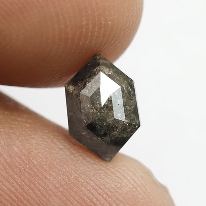 1.40 CT Hexagon cut Salt and Pepper Diamond, Natural Gray Black Loose Ethical Diamond For Custom Pendant and Ring