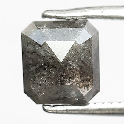 Loose 1.78 CT Gray Black Asscher Cut Diamond, Natural Salt and Pepper Ethical Diamond for Ring Making