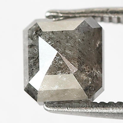 Loose 1.78 CT Gray Black Asscher Cut Diamond, Natural Salt and Pepper Ethical Diamond for Ring Making